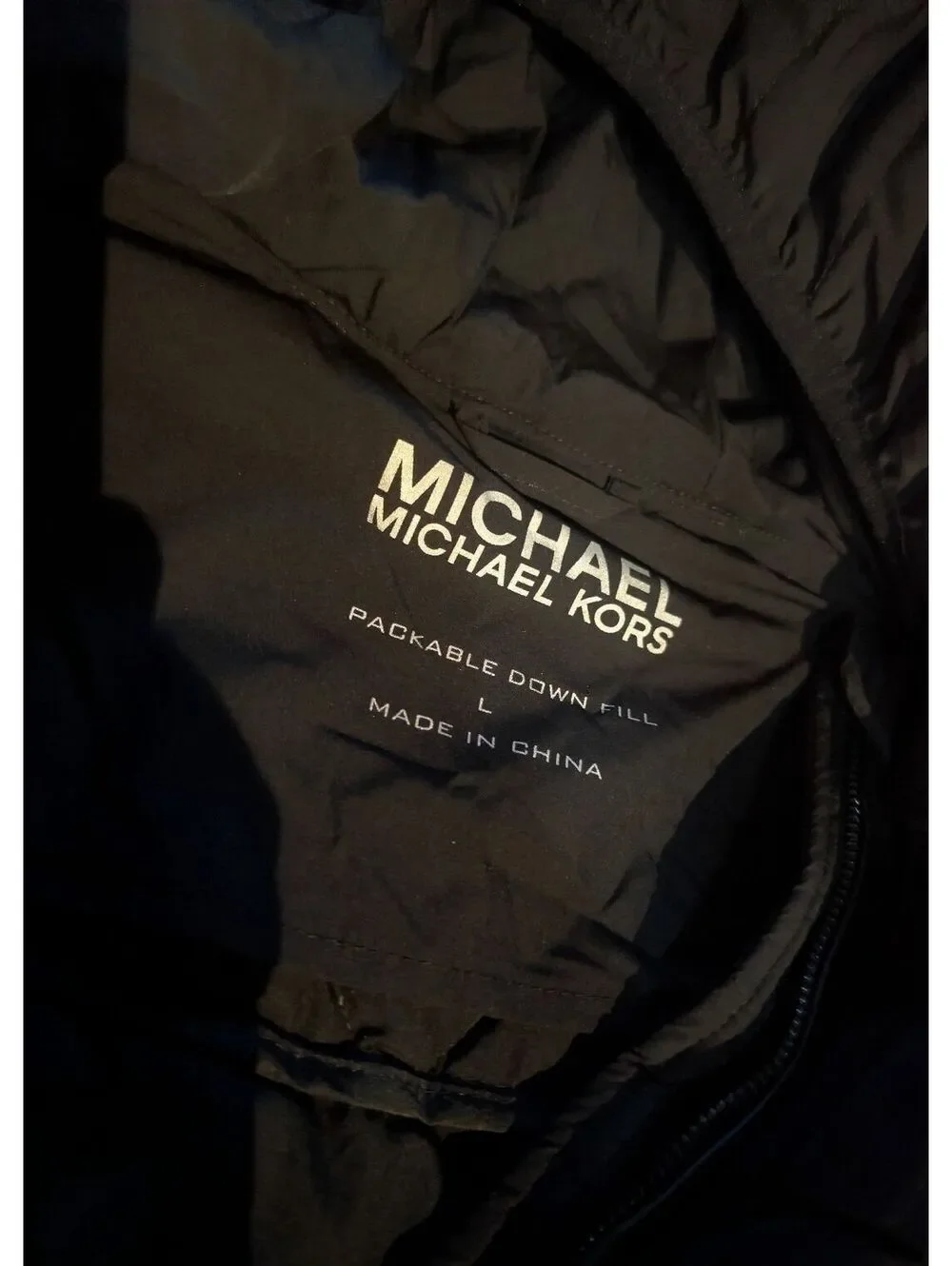 Michael Kors Packable Down Fill Black Hooded Jacket Size L
